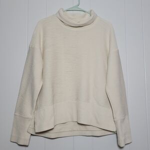 Calia Ribbed Texture Cowl Neckline Pullover Sweatshirt Light Cream Ivory Color M